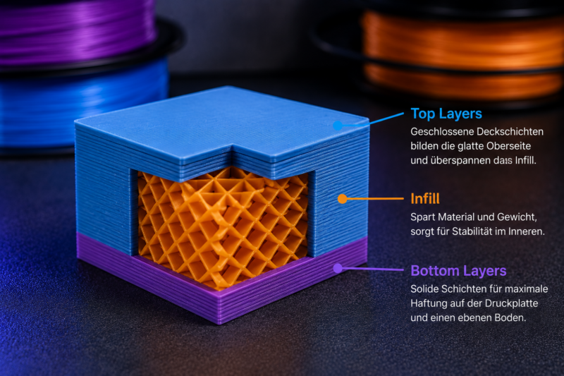 Was sind Top & Bottom Layers? Deckschichten beim 3D-Druck perfekt schliessen
